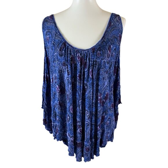 Free People Blue Purple Paisley Tunic Boho Oversized Flowy Top M Festival Vibes - Picture 1 of 5